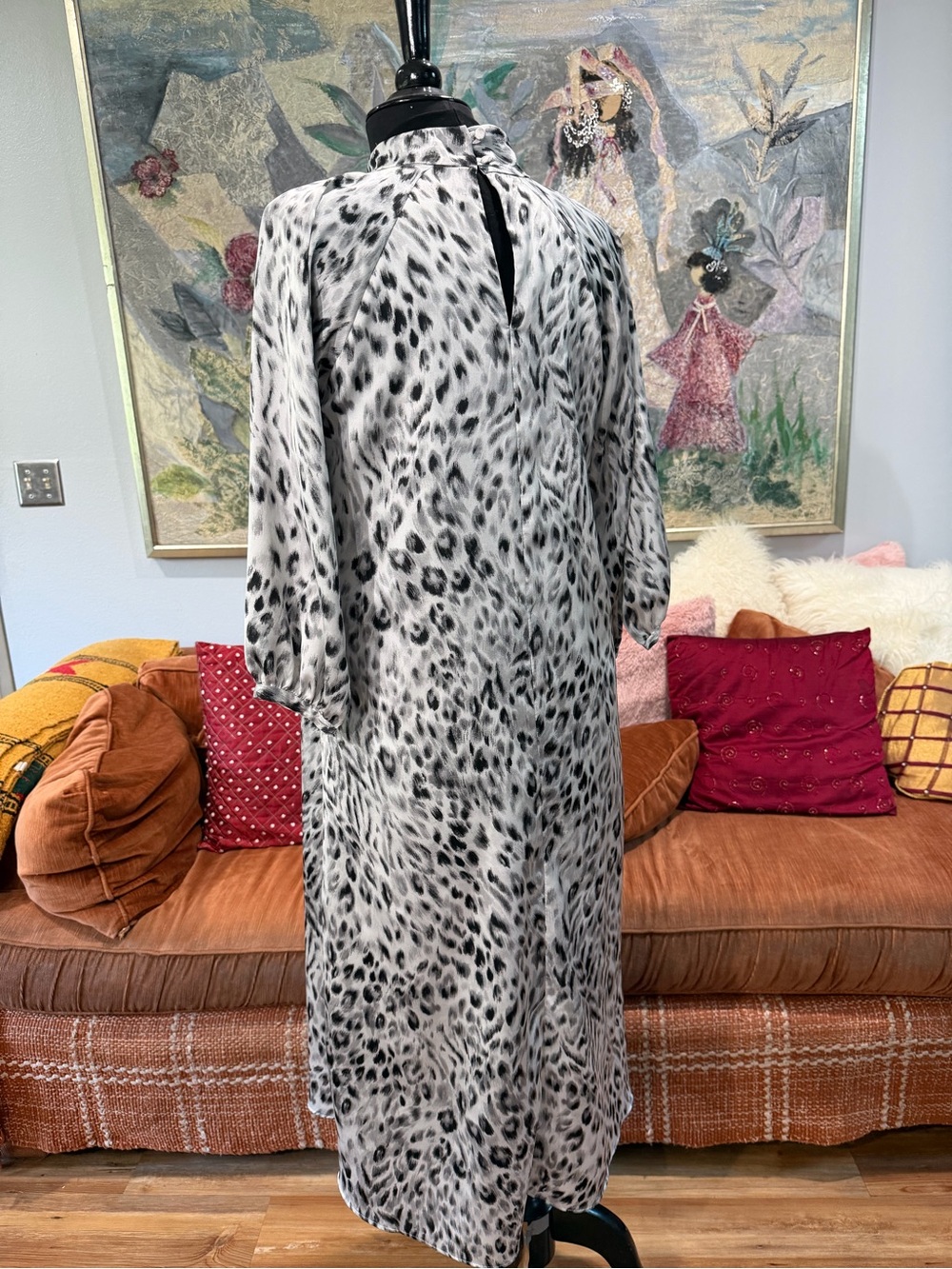 Ann Taylor Petite Black & Grey Leopard-Print Midi Dress